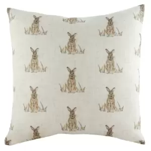 Oakwood Hares Repeat Square Cushion Multicolour, Multicolour / 43 x 43cm / Polyester Filled