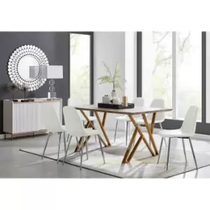 Furniture Box Taranto Oak Effect Dining Table and 6 White Corona Silver Leg Chairs