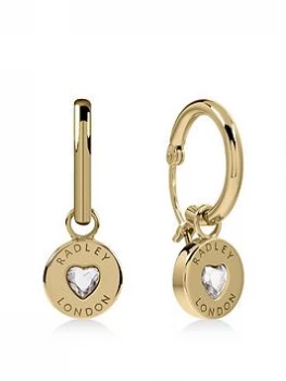 Radley Gold Plated Sterling Silver Crystal Heart Huggie Ladies Earrings