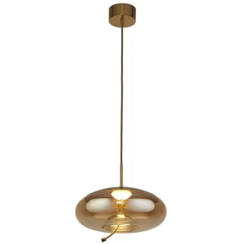 Searchlight Lighting - Searchlight Lisbon 1 Light LED Dome Pendant, Satin Brass And Amber Glass 2700K