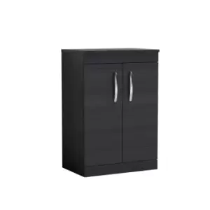 Nuie Athena 600 Floor Standing 2-door Vanity & Worktop - Black Woodgrain