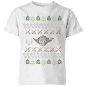 Star Wars Yoda Knit Kids Christmas T-Shirt - White - 9-10 Years