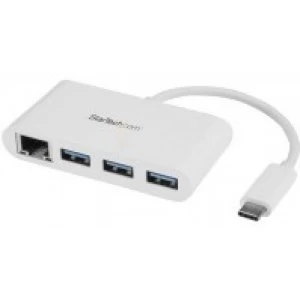 StarTech 3 Port USB 3.0 Hub plus Gigabit Ethernet USB C White