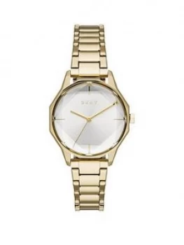 DKNY Silver and Gold Detail Angled Glass Dial Gold Stainless Steel Bracelet Ladies Watch, One Colour, Women