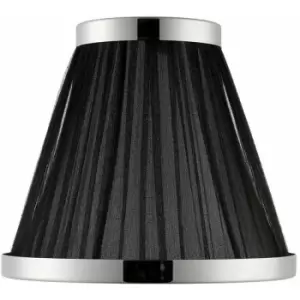 8' Luxury Round Tapered Lamp Shade Black Pleated Organza Fabric & Bright Nickel