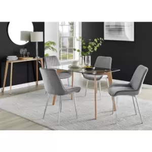 Furniturebox UK - Furniturebox Malmo Rectangular Glass and Wooden Leg Modern Industrial Dining Table & 4 Grey Calla Silver Leg Velvet Chairs