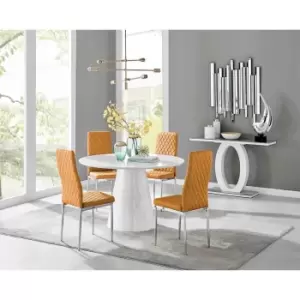 Furniture Box Palma White High Gloss Round Dining Table and 4 Mustard Milan Chrome Leg Chairs