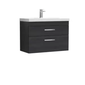 Nuie Athena 800 Wall Hung 2-drawer Vanity & Thin-edge Basin - Black Woodgrain