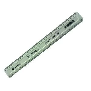 Q-Connect Ruler Shatterproof 300mm White Features inches on one side