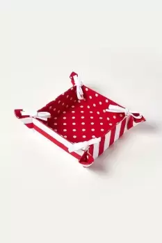 Reversible Fabric Bread Basket Polka Dots Red Foldable Basket