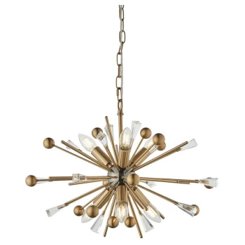 Merano Lighting - Merano Taormina 6 Light Ceiling Pendant Aged Brass Plate, Black Nickel & Clear Glass