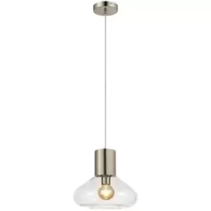 Luminosa Olena Wide Ceiling Pendant, E27, Satin Nickel, Clear Glass