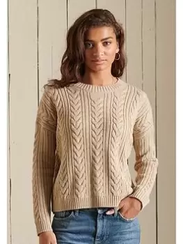 Superdry Dropped Shoulder Cable Jumper - Brown, Size 8, Women