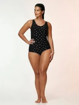 Evans Spot Print Panelled Swimsuit - Black, Size 16, Women