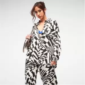 Missguided Co Ord Monochrome Print Satin Shirt - White