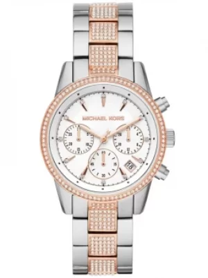 Michael Kors Ladies Ritz Chronograph Two Colour Crystal Bracelet...