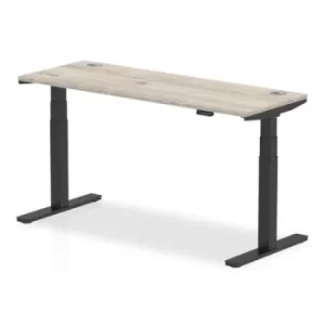 Air 1600 x 600mm Height Adjustable Desk Grey Oak Top Cable Ports Black Leg