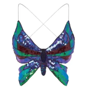 Daisy Street Y2K Strappy Butterfly Crop Top - Purple