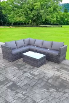 Fimous 6 Seater Outdoor Dark Grey Rattan Lounge Complete Sofa Set with Rectangular Table and Cushions