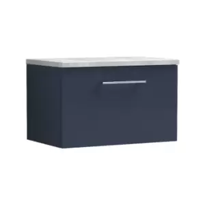 Nuie Arno Matt Electric Blue 600mm Wall Hung Single Drawer Vanity Unit with Bellato Grey Laminate Worktop - ARN1722LBG - Electric Blue