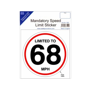 Speed Limit Sticker - 68mph - V598 - Castle Promotions