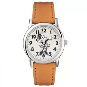 Disney Minnie Mouse Cream Dial Tan Leather Strap Watch