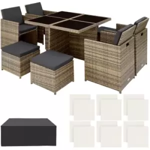 Tectake Manhattan 8-seater Rattan Dining Set W/ Protective Cover - Brown/Black