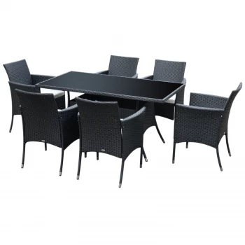 Outsunny 7pc Rattan Garden Furniture Dining Set - Black/Cream