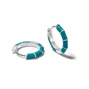 Daisy London 925 Sterling Silver Teal Stripe Huggie Hoop Earrings Sterling Silver