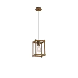 Catskill Ceiling Pendant, E27, Medium Oak, Antique Brass