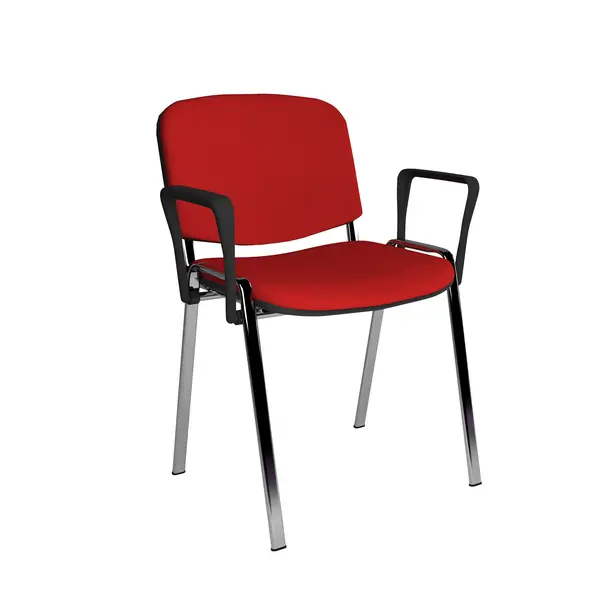 Taurus Meeting Room Stackable Chair with Chrome Frame and Fixed Arms - Red