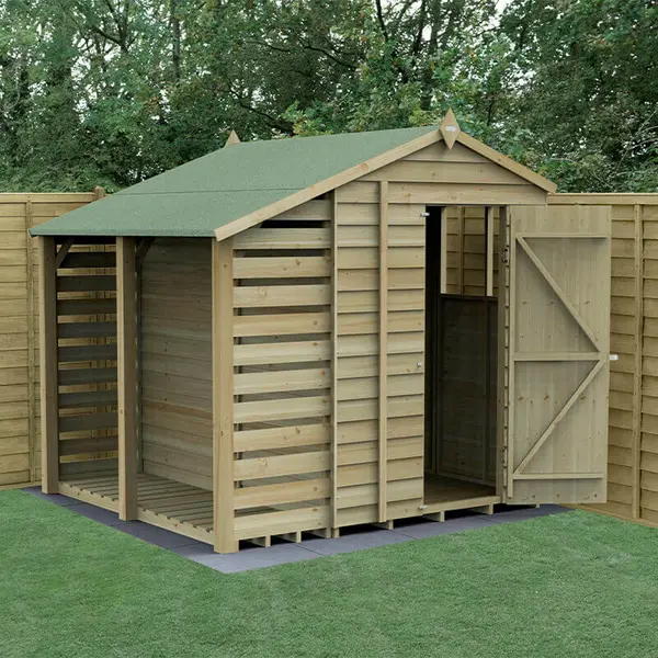 7' x 5' Forest 4Life 25yr Guarantee Overlap Pressure Treated Apex Wooden Shed with Lean To (2.18m x 2.3m)