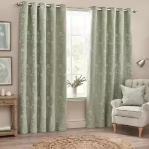 Sophia Room Darkening Eyelet Curtains Sage, Sage / 117 x 183cm