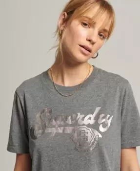 Superdry Womens Vintage Script Style College T-Shirt Grey / Rich Charcoal Marl - Size: 10