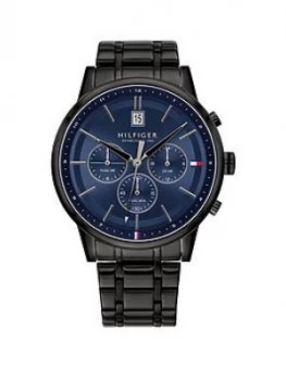 Tommy Hilfiger Kyle Blue Sunray Chronograph Dial Black Ip Stainless Steel Bracelet Mens Watch