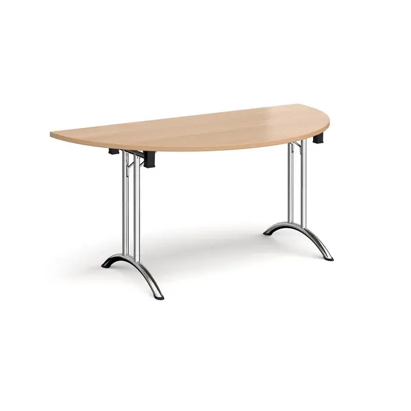 Semi Circular Folding Meeting Table with Chrome Curved Legs - 1600mm - Beech