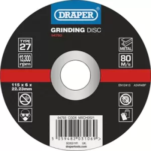 Draper DPC Depressed Centre Metal Grinding Disc 115mm 6mm 22mm