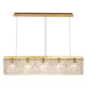 102x9cm Rectangular Ceiling Pendant Chandelier, 5 Light E14, Gold, Crystal - Luminosa Lighting