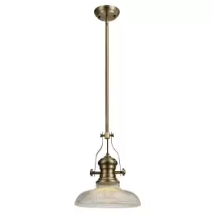 Luminosa Lighting - Telescopic Dome Ceiling Pendant E27 With 30cm Round Glass Shade, Antique Brass, Clear