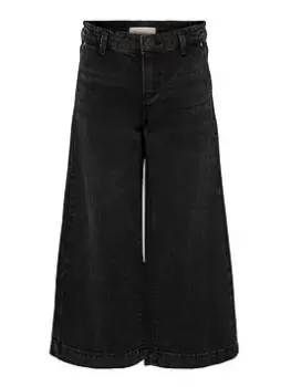 Only Kids Girls Comet Wide Leg Jeans - Washed Black, Size Age: 9 Years, Women