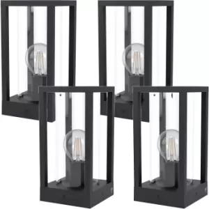 4 PACK IP44 Outdoor Bollard Light Black Cast Aluminium Box 40W E27 Lamp Post