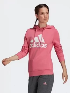 adidas Loungewear Essentials Logo Fleece Hoodie, Pink/White, Size L, Women