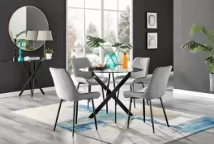 Novara 4 Seater Black Leg Round Glass Dining Table & 4 Pesaro Soft Velvet Black Leg Chairs