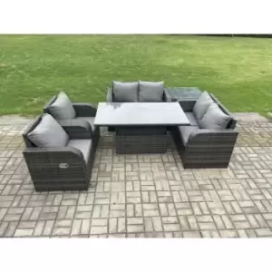 Fimous 6 Seater Outdoor Dark Grey Rattan Lounge Complete Sofa Set with Adjustable Table and Side Table