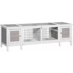 Rabbit Hutch Separable Guinea Pig Cage Bunny Run w/ Slide Out Tray - Grey - Pawhut