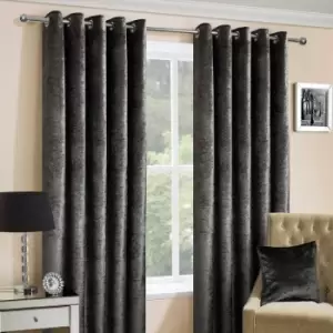 Homecapes Dark Grey Luxury Crushed Velvet Lined Eyelet Curtain Pair, 46 x 72'