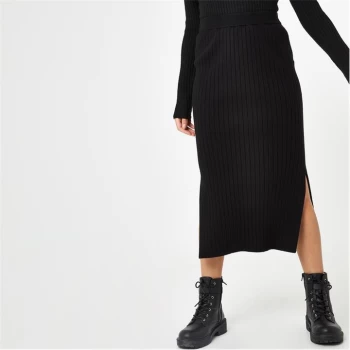 Jack Wills Ribbed Midi Skirt - Black