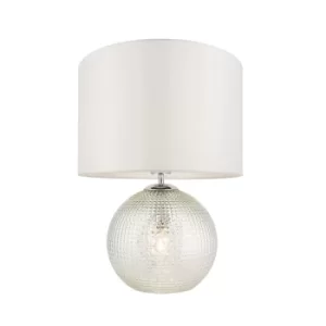 Knighton Modern Classic Twin Light Table Lamp Clear Ribbed Prism Base with White Fabric Shade