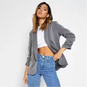 I Saw It First Pinstripe Ruched Sleeve Blazer - Grey