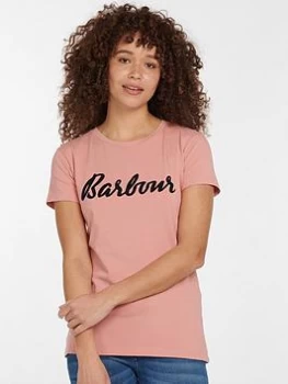 Barbour Rebecca Logo Tee - Peach, Pink, Size 16, Women